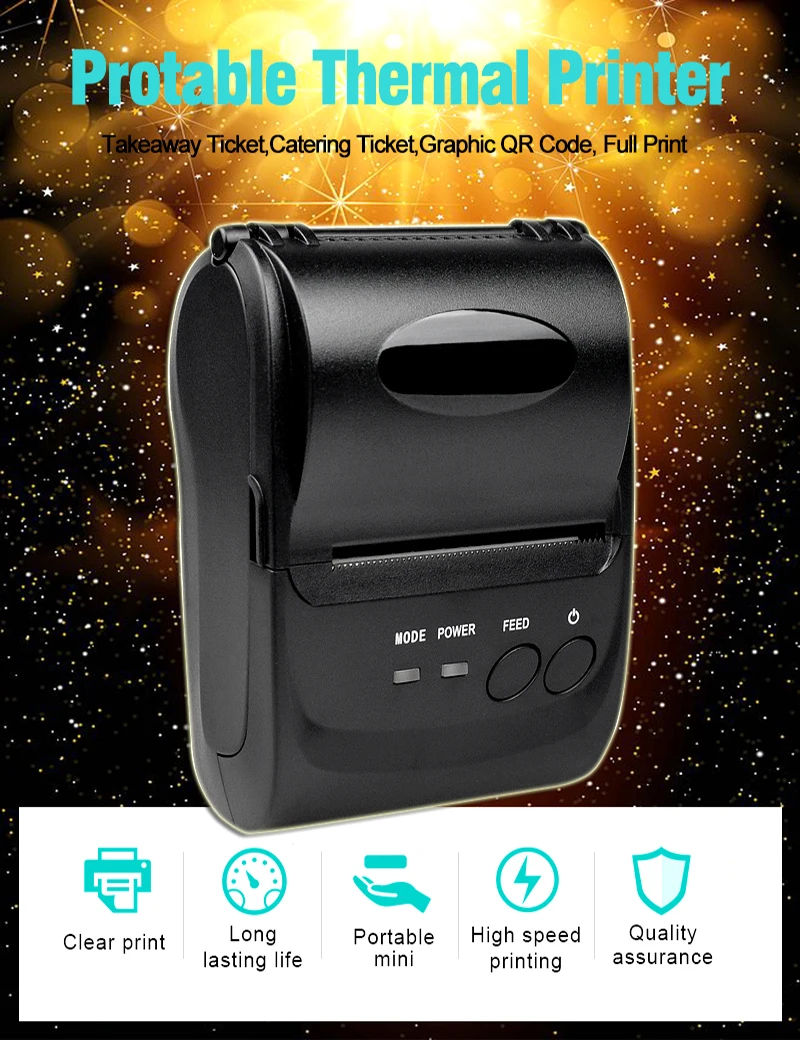 

ZJ 5802 Portable Mini Bluetooth USB POS phone Printer 58mm Wireless Thermal Receipt photo printer pos billing machine