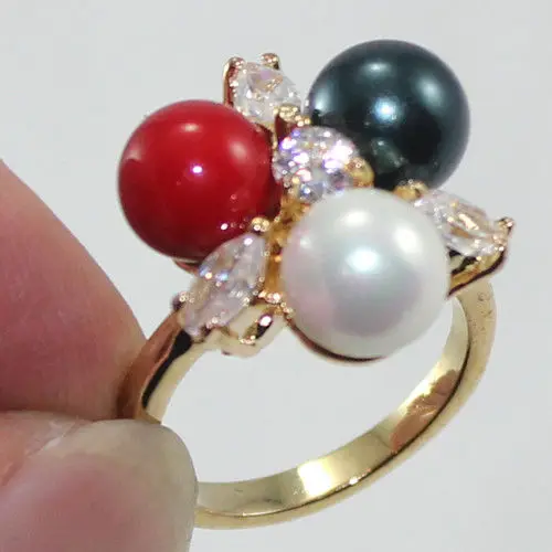 

FREE SHIPPING>>>@@ Wholesale price 16new ^^^^Genuine Multicolor Shell Pearl Ring AAA Grade 3size choose K06