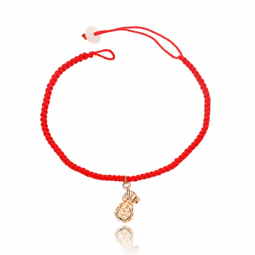 

Ms.Betti Lucky Money bag metal charm red braided rope ankle bracelet foot chain made with Crystal from Swarovski for women