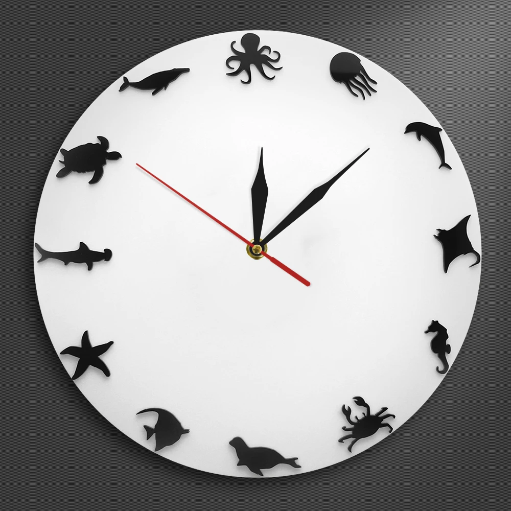 

1Piece Sea Animals Design Wall Clock Octopus Iconic Silhouette Marine Sea Horse Wall Art Dolphin Ocean Animals Home Decorative