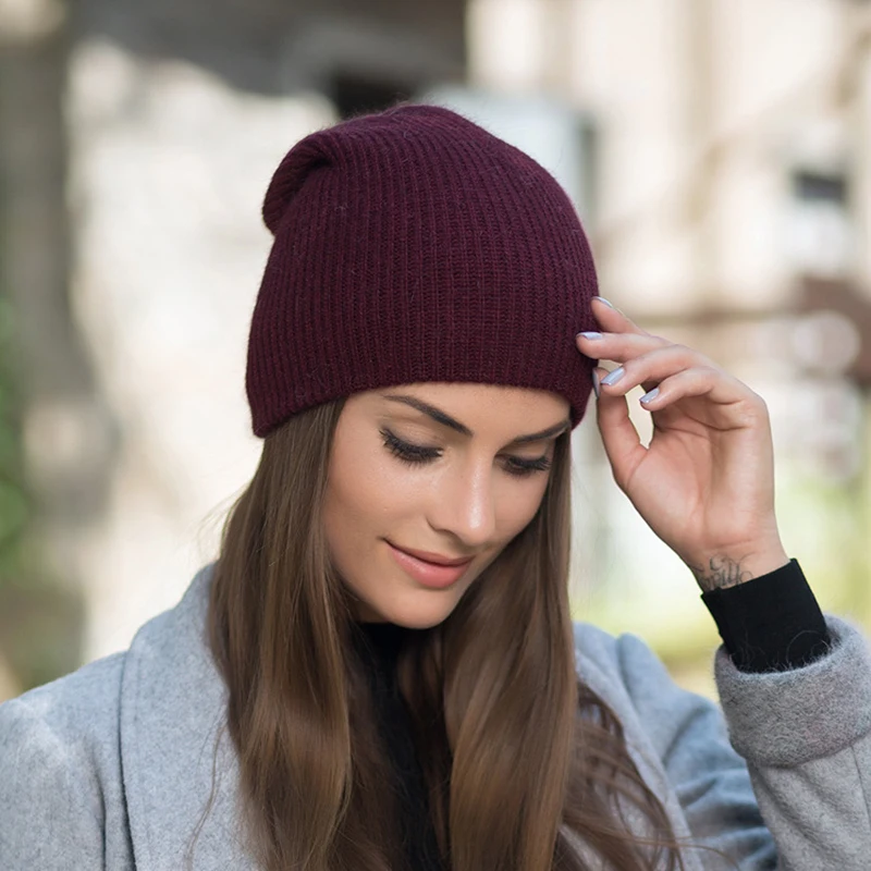 BEFORW Красное вино Белое синее кофе Серый шапка женская Кролик Мех Beanie шапки женские зимние вязаный шерстяной Шапка женскаяОсенние дамы шапки женские зимние кепка