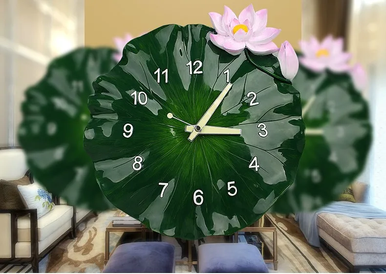 Reloj de pared creativo chino, reloj de pared de sala de estar silenciosa, reloj de cuarzo sólido con hoja de loto de viento chino moderno. Reloj de pared creativo chino, reloj de pared de sala de estar silenciosa, reloj de cuarzo sólido con hoja de loto de viento chino moderno.