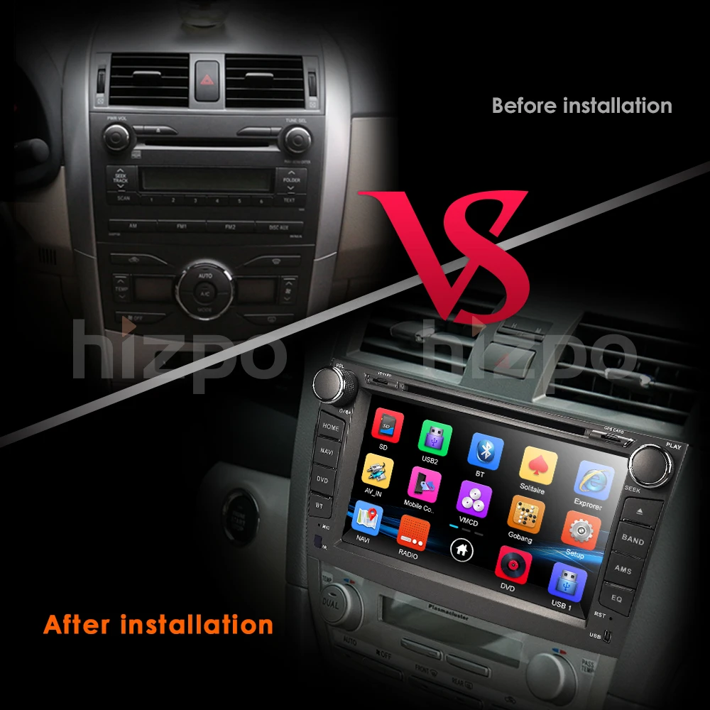 Perfect Hizpo Car DVD Player 8 Inch Touch Screen GPS Stereo For Toyota Corolla 2007-2011 iPhone Music/AM FM Radio/SWC/Bluetooth/3G/AV-IN 1