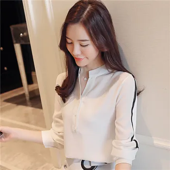 

Spring New Chiffon Women's Shirt V-neck Long Sleeve Clothes For Women Blusas Tops Office Lady Blusas Feminina Ver O 2018