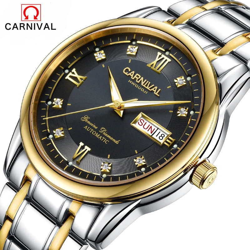 

Original Luxury Brand Carnival Carftsmaen Men Full Steel Band Watches Mens Mechanical Watch Clocks Business Male Wristwatches