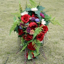 Красная роза каскад букет Свадебный букет ручной диких тропических Бохо Цветы Свадебный букет каскад бордовый букет De Mariage