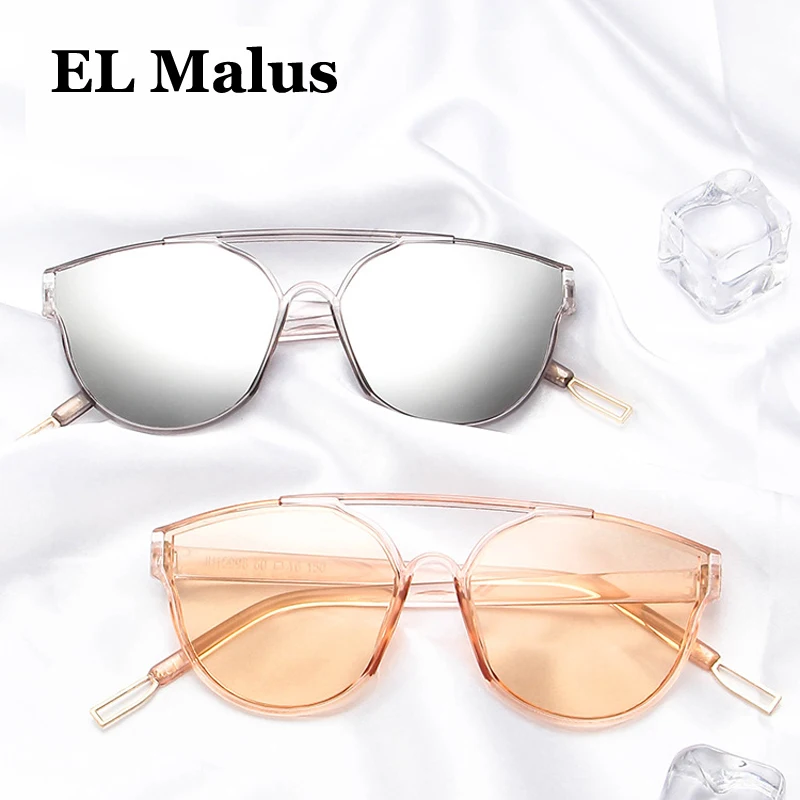 

[EL Malus]New Cat Eye Frame Sunglasses Women Reflective Silver Lens Mirror Tan Pink Shades Sexy Ladies Sun Glasses Oculos De Sol
