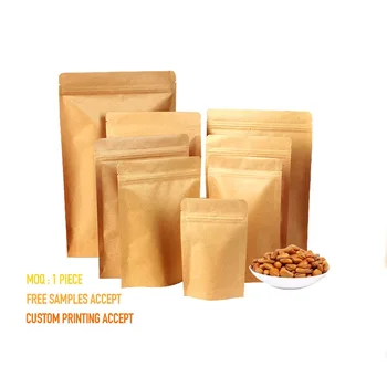 

50pcs Brown stand up Kraft paper inside foil Zip Lock bags,Reclosable Doypack pouches Zipper Grip seal food Packaging
