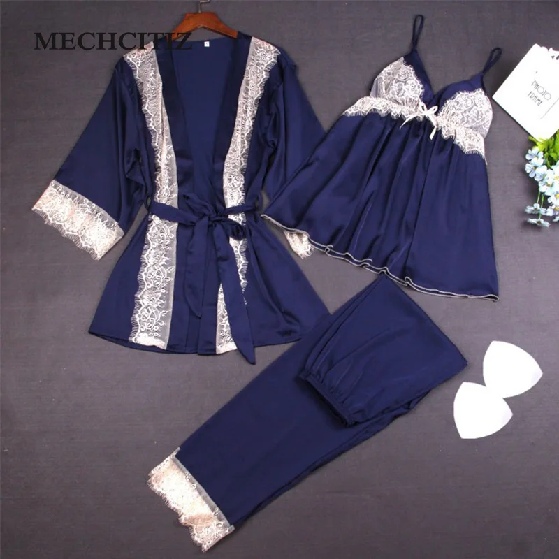 

MECHCITIZ Three Piece Female Sexy Pajamas Set Autumn Winter Velvet Robe Sling Pajamas Long Sleeved Pants Women Nightgown 4 Color