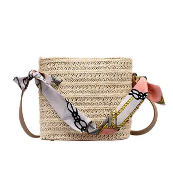

Women Fashion Straw Summer Beach Bucket Bag Crossbody Shoulder Bags Woven Casual Ribbon Handbags