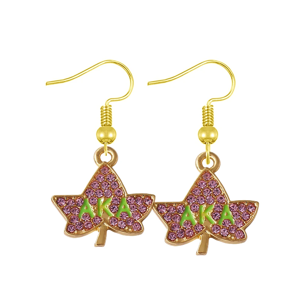 

Pink Crystal ivy aka earring Maple leaf Gold silver Alpha charm hooks earrings society jewelry for girl women