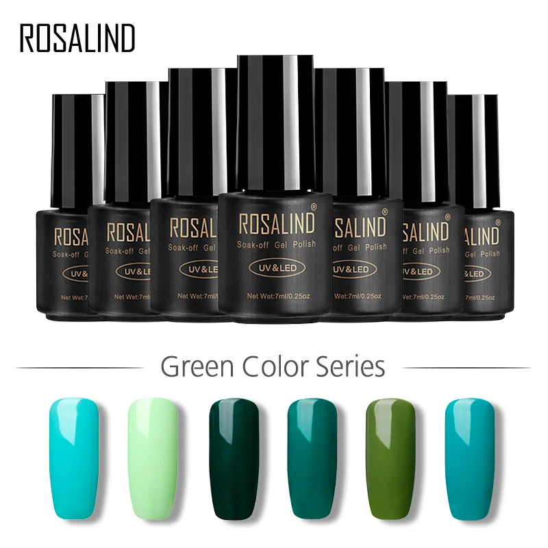 

ROSALIND Gel 1S 7ML Pure Color Green Color Series Soak-Off Vernis Semi Permanent UV LED Manicure Glitter Lacquer gel Varnishes