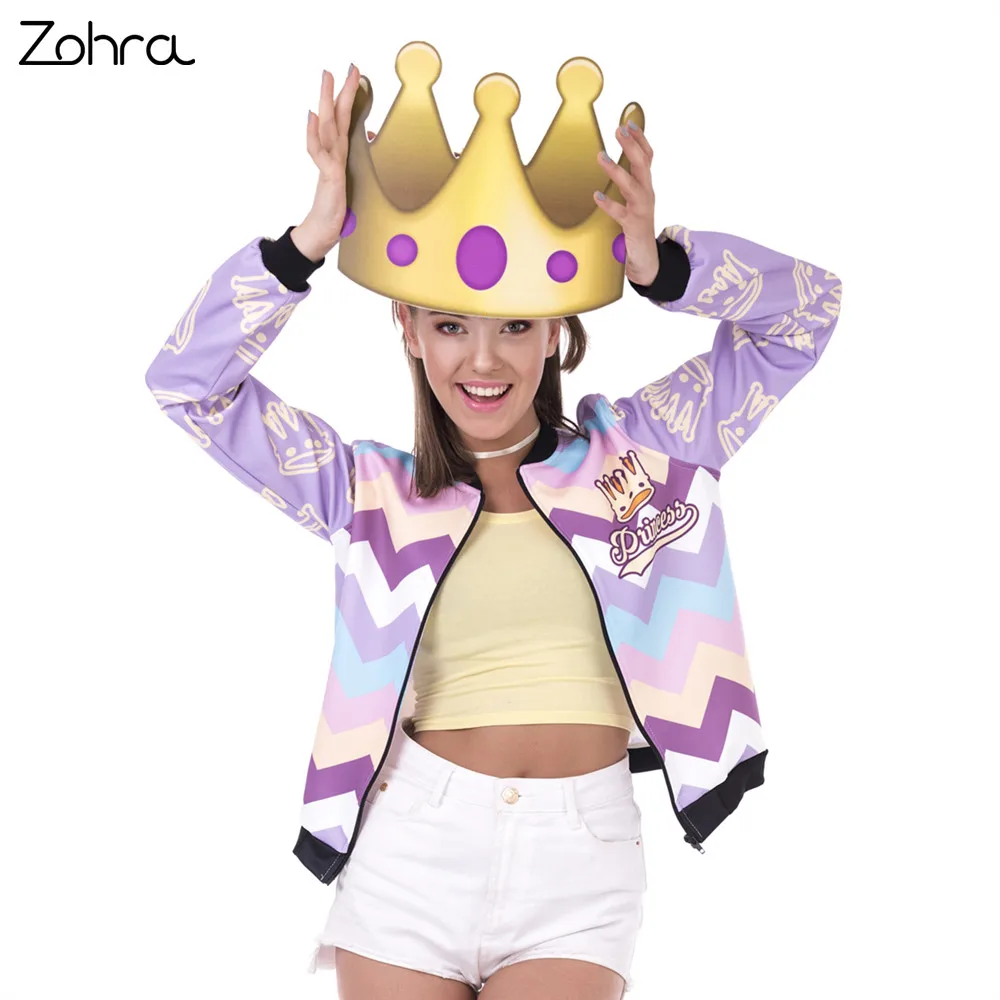 Zohra New Spring Women Bomber Jacket Princess Zyg Zag Printing Jaqueta Feminina Fashion Sexy Slim Basic Jacket for Woman