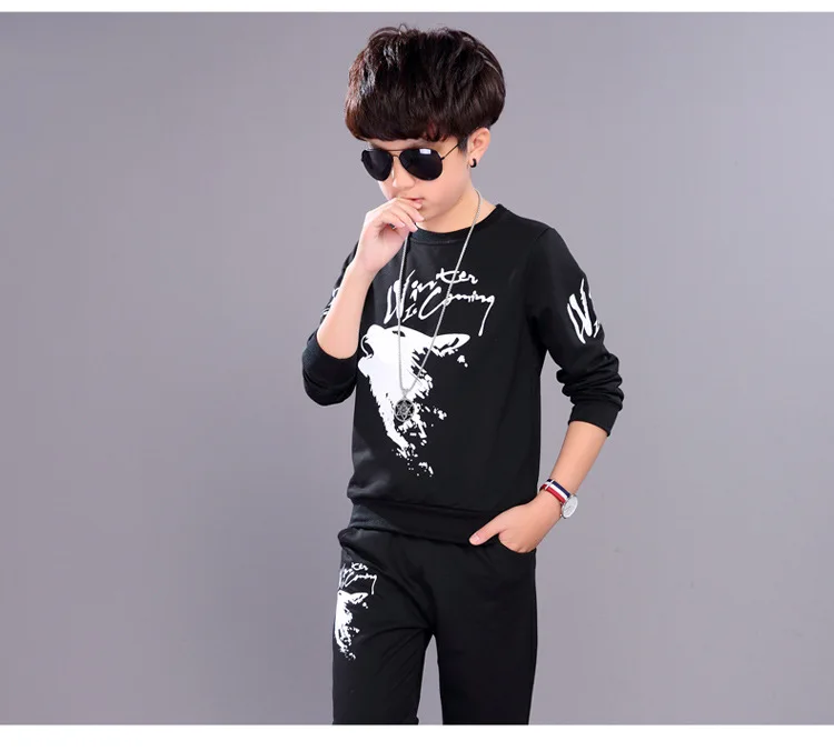 4-14 y children boys clothes kids boy set wolf print long sleeve sport sets for boys spring autumn clothing On Sales (2)