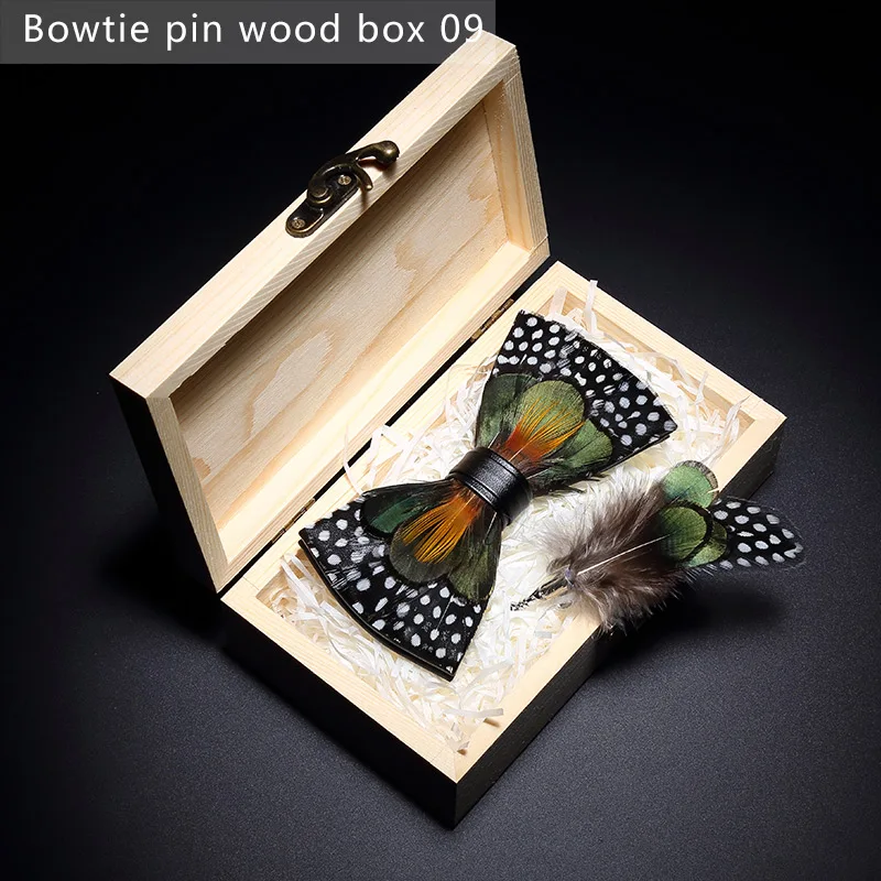 Bowtie pin wood box9 JEMYGINS, дизайн, галстук-бабочка, перо, бант, изысканная ручная работа, Мужская брошь для галстука-бабочки, деревянная булавка, подарочный набор, Свадебная вечеринка - Цвет: Bowtie pin wood box9