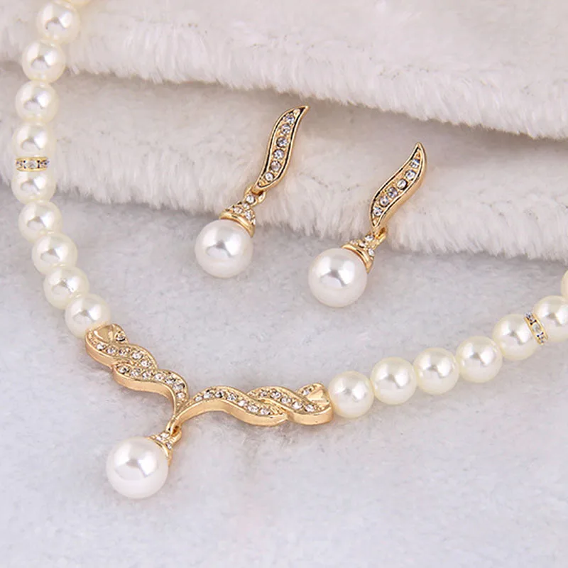 Креативное золотое ожерелье+ 1 пара серьги свадебные жемчужные Ювелирные изделия Набор для женщины леди женская