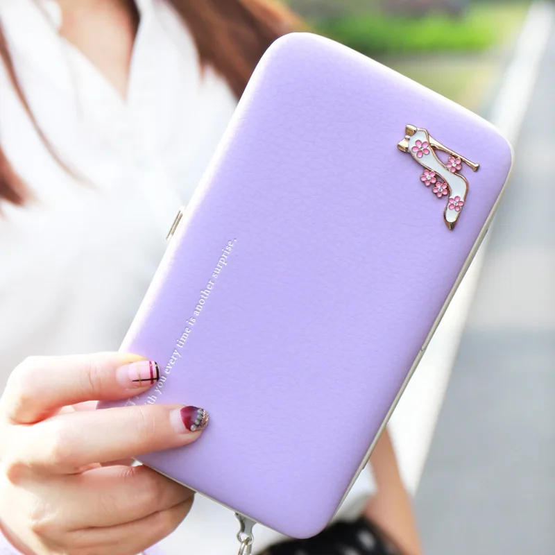 Prettyzyz Длинный кошелек для обуви на высоком каблуке, Женский держатель для карт, кошелек для телефона, чехол, карманный подарок, сумка для денег, дневной клатч, кошелек, коробка для портмоне - Цвет: purple