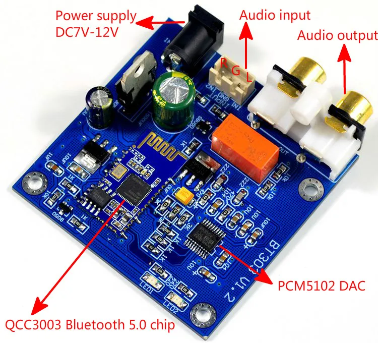 

GHXAMP QCC3003 Bluetooth 5.0 Module With PCM5102 DAC Support A2DP ,AVRCP,HFP,AAC,I2S For Amplifier Diy DC12V 1PC