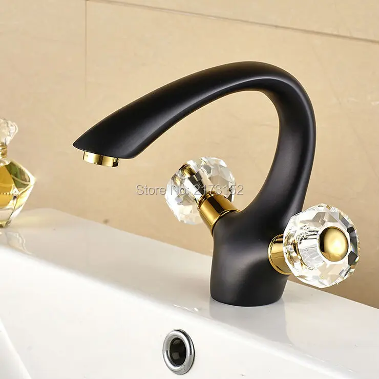 

Free Shipping Luxury Grilled Black Painted Bathroom Faucet Double Crystal Handle Black Bronze Basin Sink Mixer Tap B-006