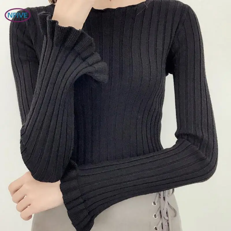 

NFIVE Brand 2018 Women's Solid Knitted Sweaters New Fashion Autumn Korean Elastic Slim Sweater Long Sleeved Bottoming Pullover