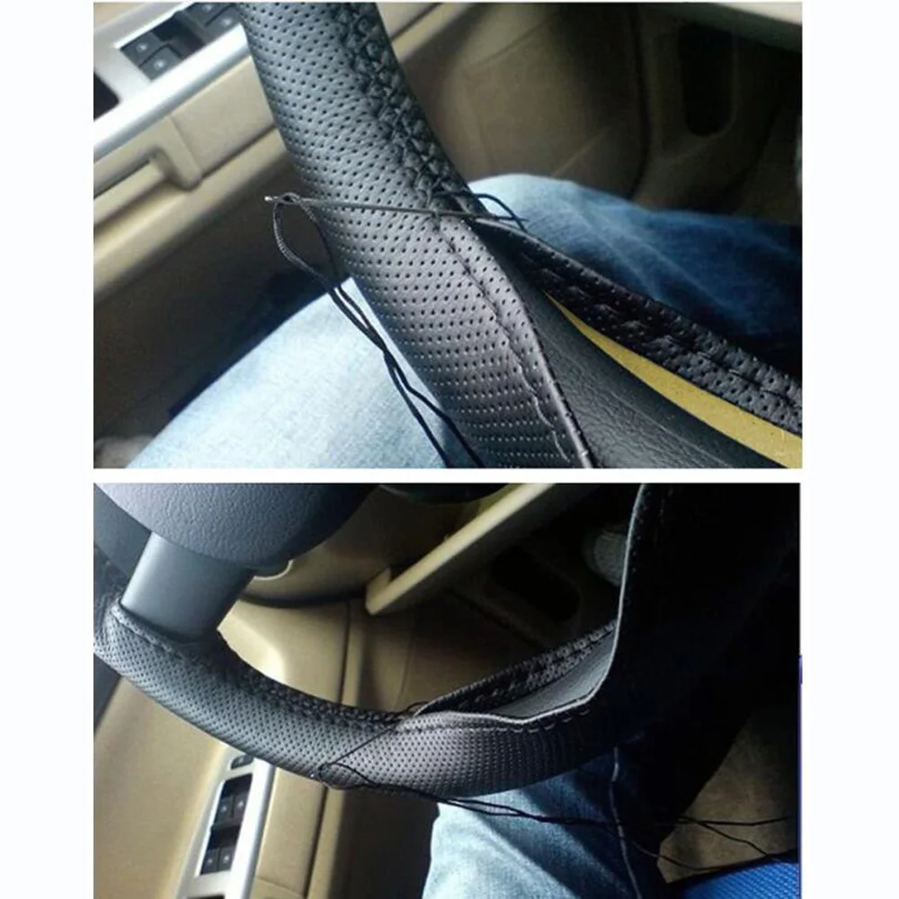Car Styling Genuine Leather Auto Car Steering Wheel Cover Cap Anti-slip Car Decoration For Skoda Octavia A2 A5 For Renault clio Car Styling Genuine Leather Auto Car Steering Wheel Cover Cap Anti-slip Car Decoration For Skoda Octavia A2 A5 For Renault clio