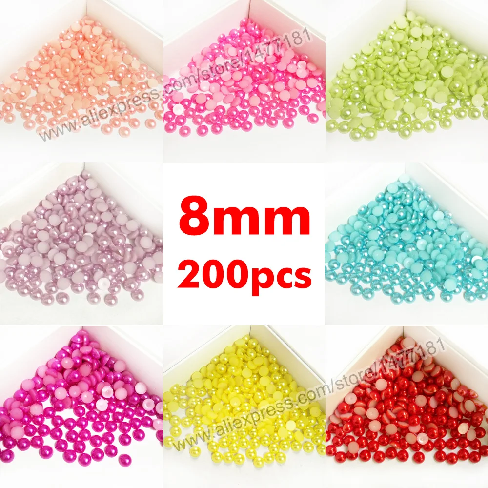 

200pcs Immitation Plastic Flat Back 8mm Half Round PEARLS Resin Cabochon Half Dome Pearl Finish Beads DIY Crafts Supplies