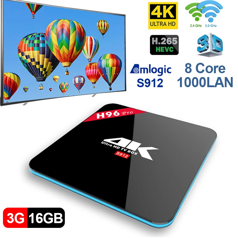 

H96PRO Android 7,1 caja de TV Max 3 GB/16 GB Amlogic S912 Octa Core 5G Wifi 4 K Smart Set Top Box BT 3D HD