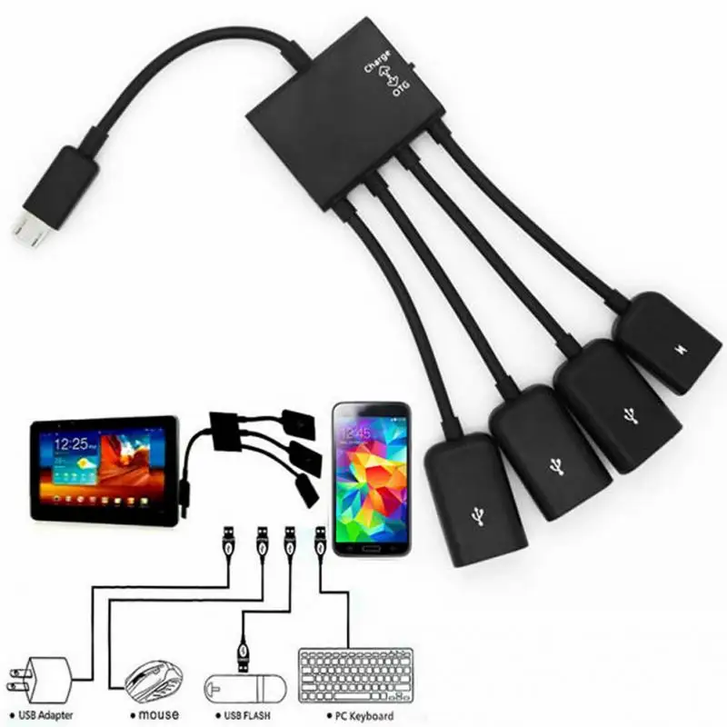 

4in 1 4 Port Micro USB OTG OTG Hub Cable Connector Power Charging Spliter for Smartphone Computer Tablet PC