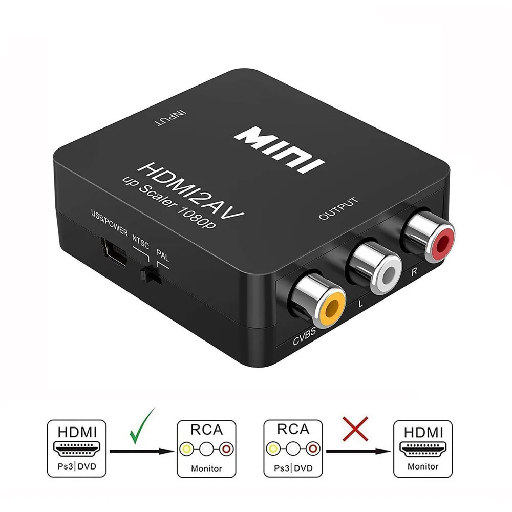 

HDMI to RCA 1080P HDMI to AV 3RCA CVBS Composite Video Audio Converter Adapter Support PAL/NTSC with USB Charge Cable
