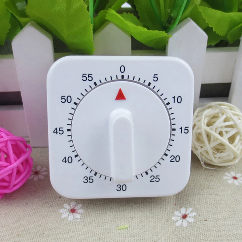 

White Square Mechanical Timer Home Baking Tools Portable 60 Minutes Kitchen Timer Count Down Alarm Reminder