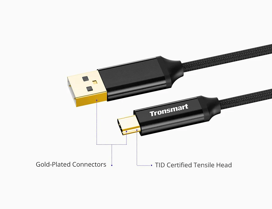 Tronsmart CPP10 USB Type C USB-C to USB 2.0 Cable Gold-plated Cable Connectors to Synchronize Data (0.3m1 1.0m1 1.8m1) (5)