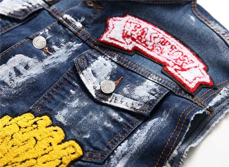 Mcikkny New Fashion Men's Embroidery Denim Vest With Patches Slim Fit Sleeves Jeans Jackets For Male Waistcoats Size M-3XL (7)