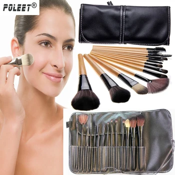 

Free Shipping 15pcs/set Soft Synthetic Hair make up tools kit Foundation Blending Blush Powder Eyeshadow with Leather Case