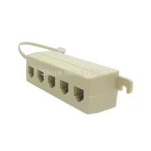 CY Cablecc Bege Cor 5 Way Tomada 6P4C RJ11 Telefone Modular Jack RJ12 Telefone Linha Splitter Adaptador 1-in-5-out