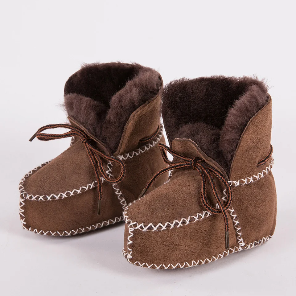 New Keep warm winter Genuine Leather Wool fur baby boy boots toddler girls soft Moccasins shoes with plush Sheepskin booties