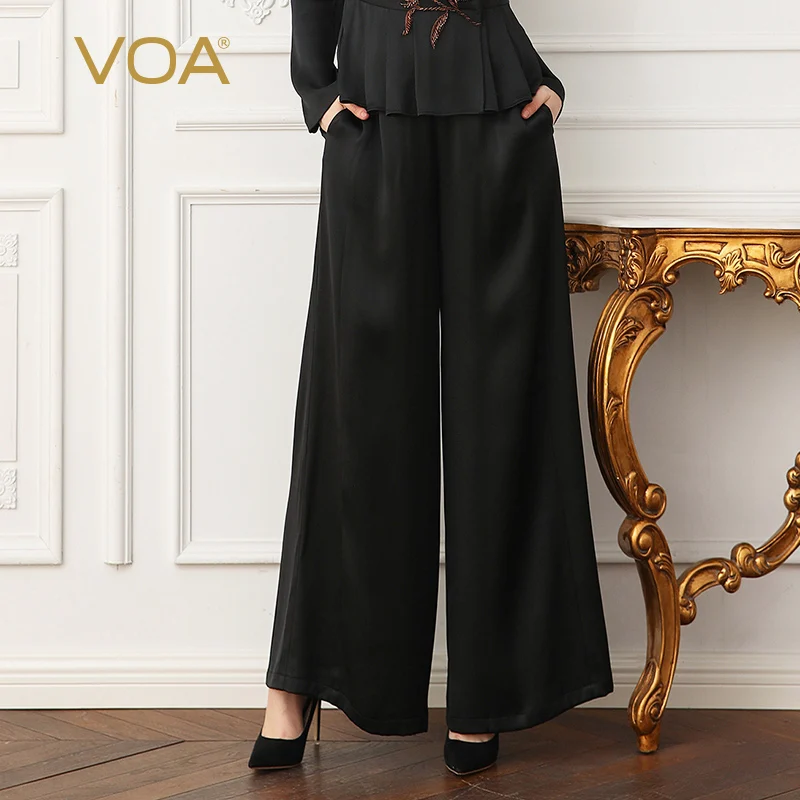 VOA Plus Size Losse Zware Zijden Pantskirt Kantoor Dame Basic Zwarte Wijde Pijpen Broek Vrouwen Mid Taille Casual Broek K378 VOA Plus Size Losse Zware Zijden Pantskirt Kantoor Dame Basic Zwarte Wijde Pijpen Broek Vrouwen Mid Taille Casual Broek K378
