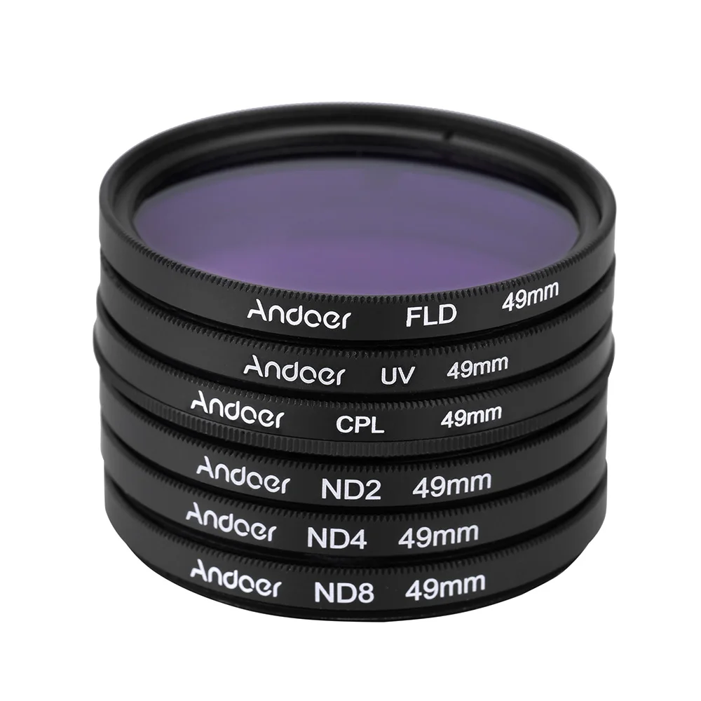 Набор фильтров для фотографии Andoer 49/52/55/58/62/67/72/77 мм UV + CPL FLD ND (ND2 ND4 ND8) набор Nikon Canon Sony