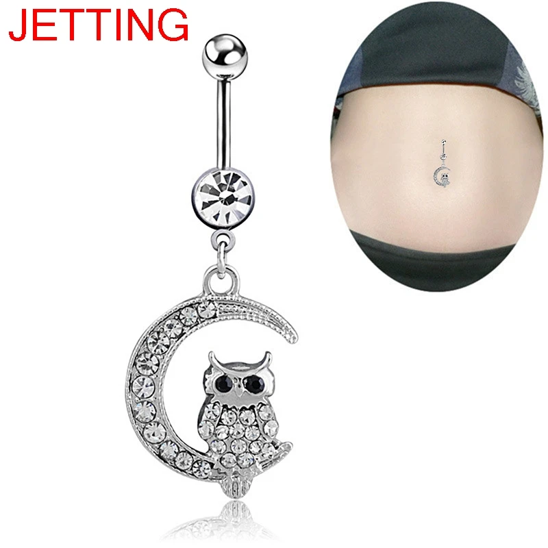 

White Moon Owl Pendant Navel Piercing Women Belly Button Ring Piercing Jewelry