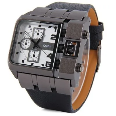 Oulm 3364, военные кварцевые часы с кожаным ремешком, прямоугольным циферблатом, известный бренд, роскошные часы, мужские наручные часы, мужские часы - Цвет: Белый