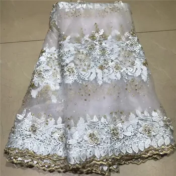 

Lace Fabric Royal Gold French Lace Fabric With Beaded Nigerian French Fabric High Quality African Tulle Lace Fabric (6-19
