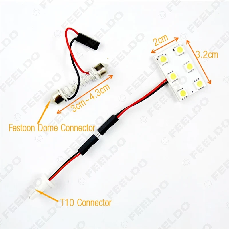 FEELDO 10 шт. белый 6SMD 5050 3 Chips автомобильная светодиодная панель с T10/BA9S/фестон адаптер