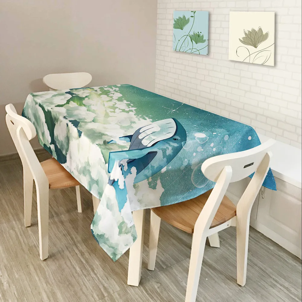 

140*180cm Polyester Tablecloth Rectangular Blue Ocean World Pattern Stlye Tablecloth Polyester Table Cover Cloth Home Textile