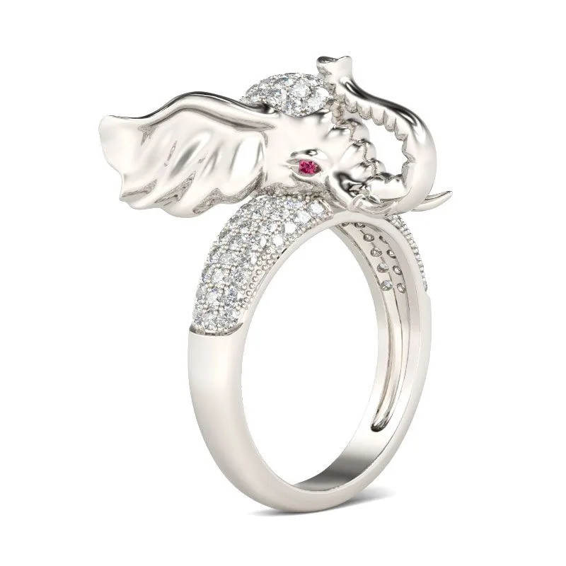 

Cute Female Crystal Zircon Stone Ring 925 Silver Elephant Animal Ring Wedding Band Jewelry Promise Engagement Rings For Women