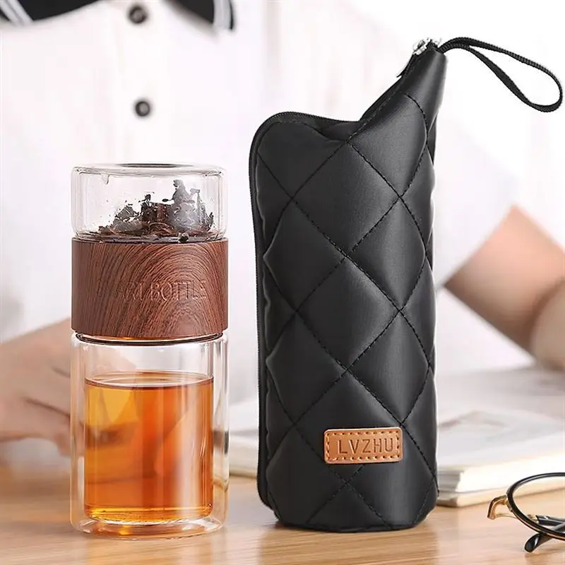 

200ml Glass Water Bottle With Bag High Borosilicate Double Wall Tea Bottle for Water Coffee Infuser Tumbler Drinkware for Office