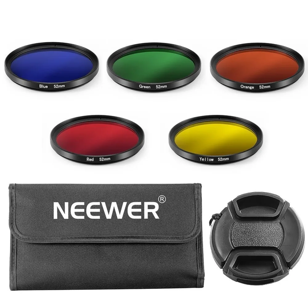 Набор цветных фильтров Neewer 52 мм для цифровых зеркальных фотокамер NIKON: (5) цветные