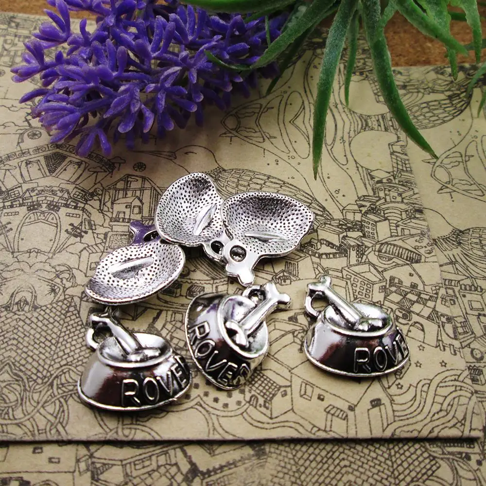 

12pcs-- 18*21mm 2.1g Antique Silver Plated Dog Bowl Rover Charms Metal fit DIY Jewlery Making Wholesale Factory