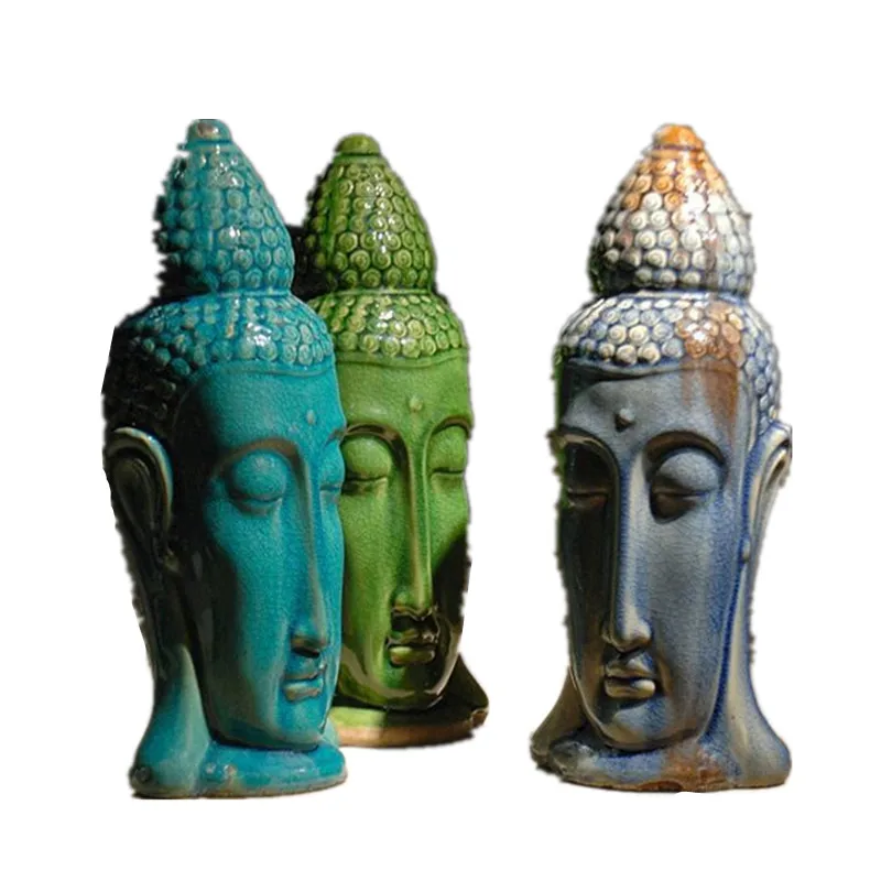 

Free ship Buddha Head Statue Buddha Figurine Sculptures Buddhism Ceramic Color Art&Craft Southeast Asian Style Home Decorations