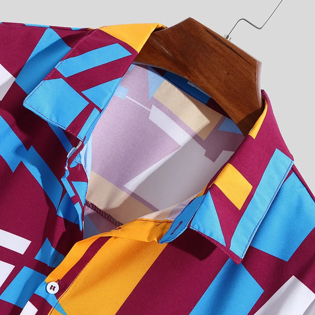 Новое поступление, модные летние мужские повседневные разноцветные свободные рубашки с коротким рукавом и карманом на груди с круглым подолом, блузки размера плюс M-4XL