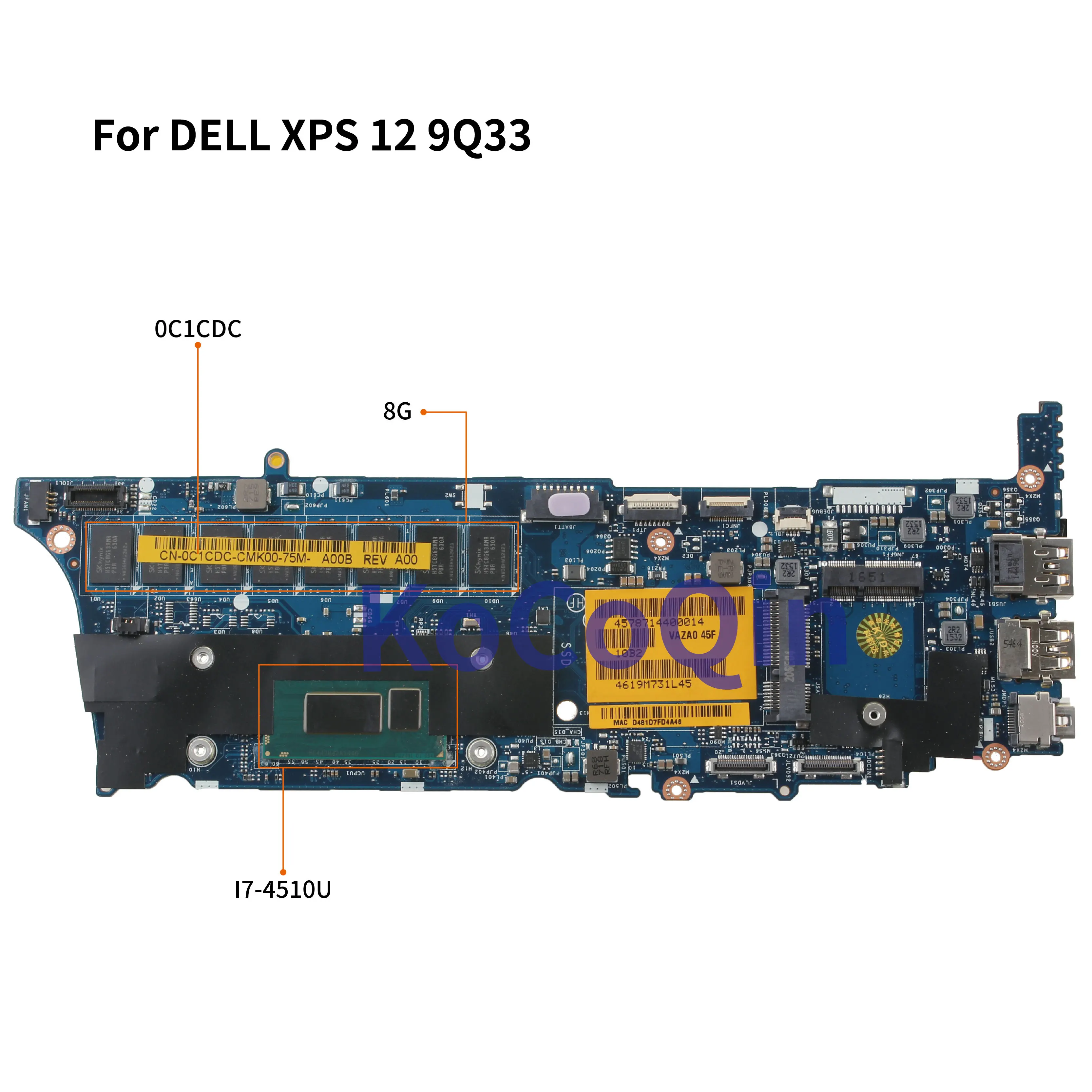 KoCoQin для Dell XPS 12 9Q33 материнская плата 0C1CDC VAZAO LA-9262P I7-4510U cpu 8 GRAM REV.1.0 материнская плата