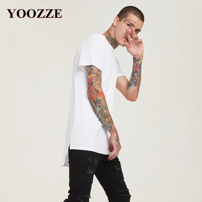 YOOZZE Punk Style Clothing Long T Shirt Men Irregular Hem